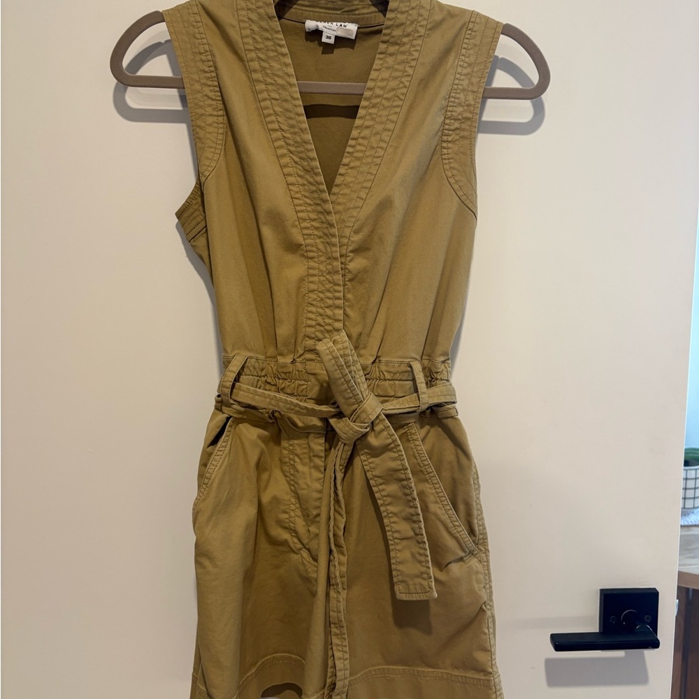 Derek Lam Sz 36 (2) Khaki Tan Belted Tie Waist Sleeveless Utility Romper 1 PC - Picture 4 of 6